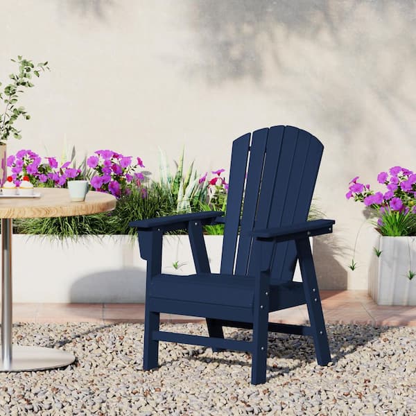 Altura Outdoor Patio Fade Resistant HDPE Plastic Adirondack Style Dining Chair with Arms in Navy Blue