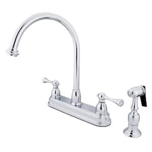 Vintage 2-Handle Deck Mount Centerset Kitchen Faucets with Side Sprayer in Polished Chrome