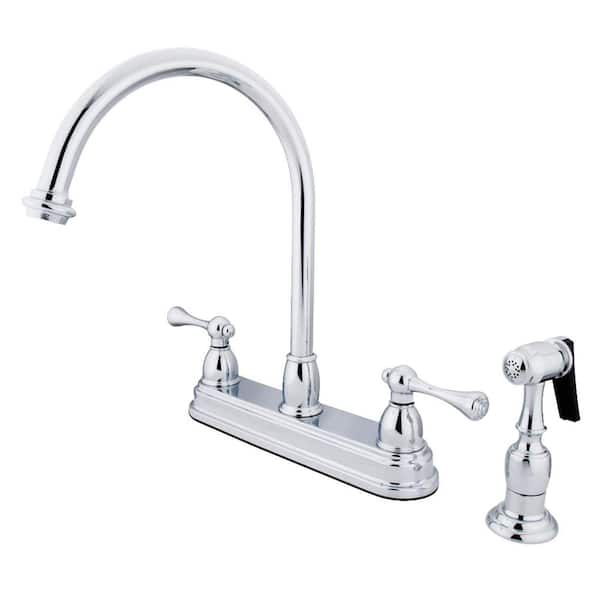 Kingston Brass Vintage 2-Handle Deck Mount Centerset Kitchen Faucets with Side Sprayer in Polished Chrome