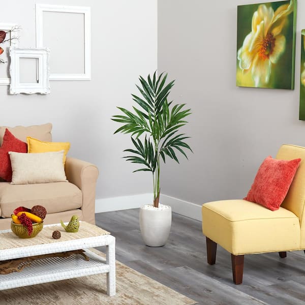 Nearly Natural 52 in. Kentia Artificial Palm Tree in White Planter