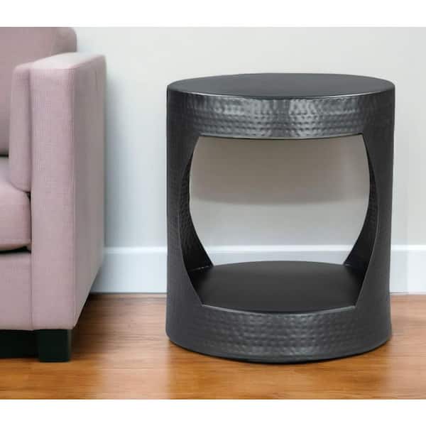 19.00 in. Black Round Iron End Table