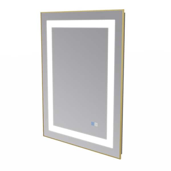 ES-DIY 24 in. W x 32 in. H Rectangular Gold Framed Anti-Fog LED Wall Mounted Bathroom Vanity Mirror Lighted Mirror