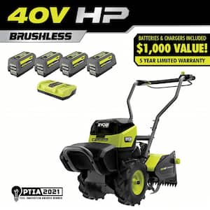 40V HP Brushless 18 in. Battery Powered Rear Tine Tiller with (4) 6.0 Ah Batteries and Charger