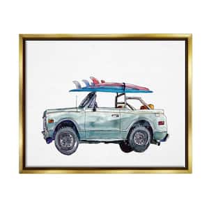 Retro Beach Cruiser with Surfboard Illustration by Paul McCreery Floater Frame Travel Wall Art Print 21 in. x 17 in.
