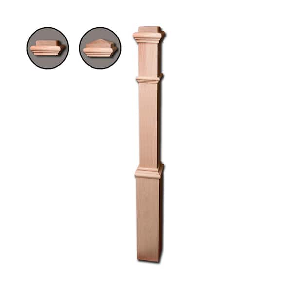 HOUSE OF FORGINGS 56 in. x 4-1/2 in. Red Oak Plain Contemporary Style Wood Box Newel Post