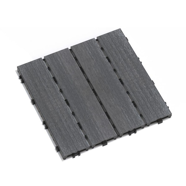 YOFE 1 ft. x 1 ft. DIY Outdoor Composite Wood-Plastic Interlocking Deck Tiles, Garage Floor Tiles in Dark Gray(22 Per Case)