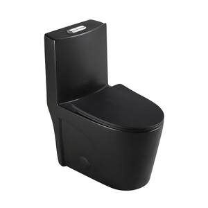 1-Piece 1.1 / 1.6 GPF Dual Flush Elongated Toilet in Black, Seat Included