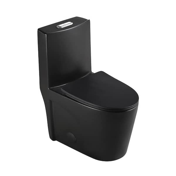 cadeninc 1-Piece 1.1 / 1.6 GPF Dual Flush Elongated Toilet in Black, Seat Included