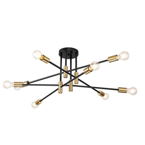 RRTYO Lipinski 40.6 in. 8-Light Black Gold Sputnik Semi-Flush Mount ...