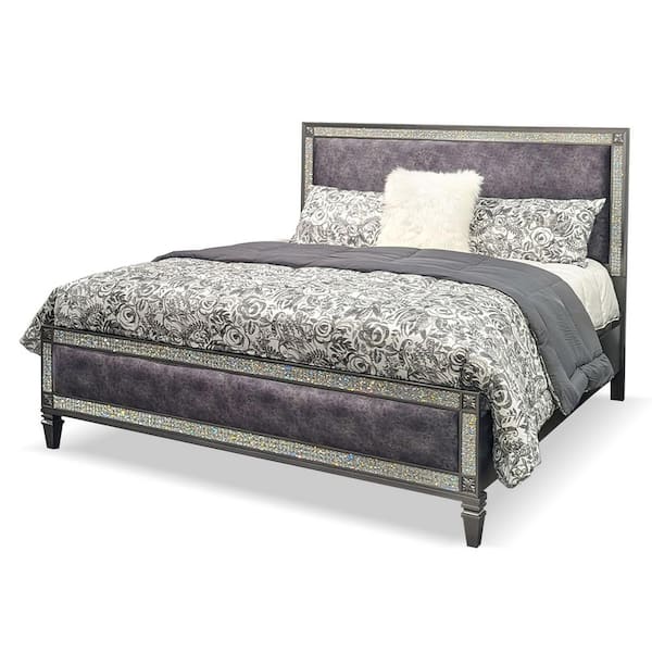 Augenst Gray Wood Frame King Panel Bed with Upholstered Headboard