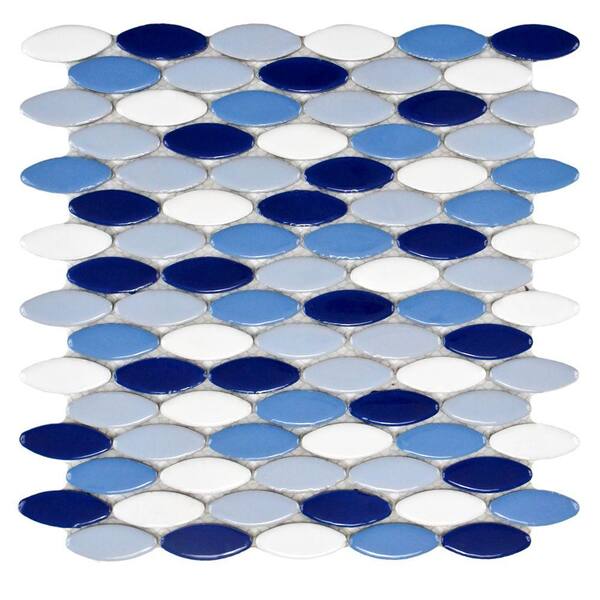 Merola Tile Cosmo Ellipse Glossy Oceano 10-1/4 in. x 12 in. x 8 mm Porcelain Mosaic Tile