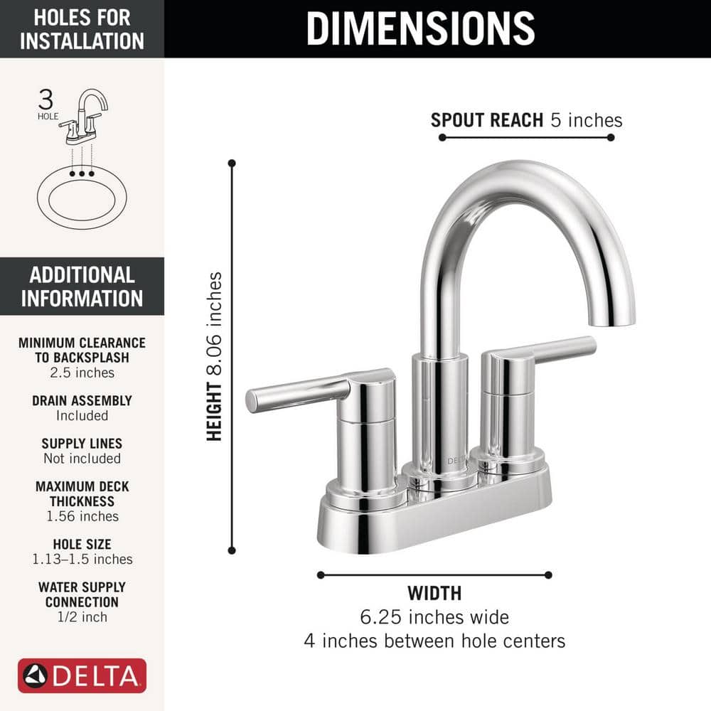 Nicoli Polished Chrome Double Handle Centerset Bathroom Faucet