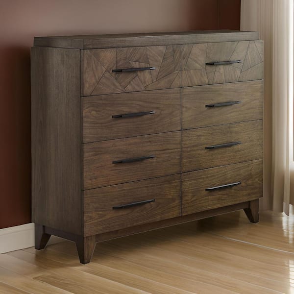 Benjara Brown 8-Drawers 55 in. Dresser Without Mirror