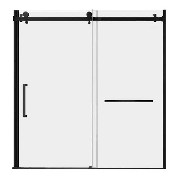 Toledo 57.9 in. W x 60 in. H Semi-Frameless Sliding Shower Door, Matte Black, 6mm Clear Glass