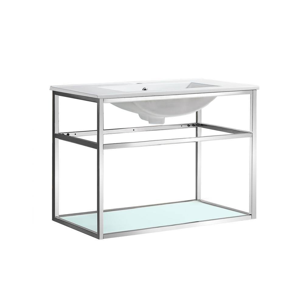 Pierre 35.4'' Chrome Metal Frame Single Bathroom Vanity with Glass Shelves