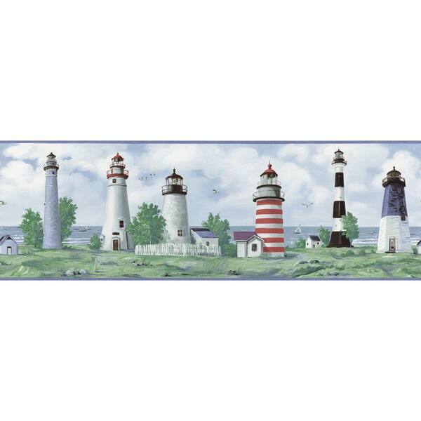 The Wallpaper Company 8 in. x 10 in. Blue Lighthouse Border Sample
