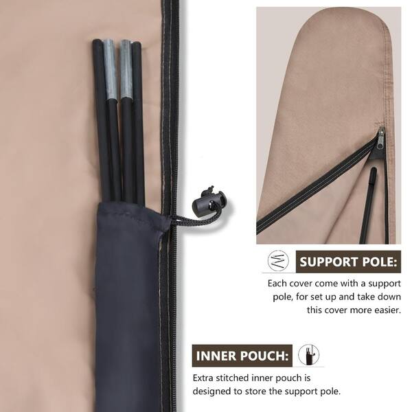 5 foot patio umbrella cover Primehome Waterproof Offset Patio Umbrella Cover, 600D for Cantilever Banana Umbrella 7.5-11.5ft with Storage Pole