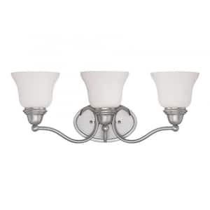 Yates 22.75 in. W x 8.75 in. H 3-Light Pewter Bathroom Vanity Light with White Glass Shades