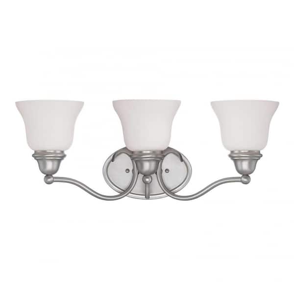 Savoy House Yates 22.75 in. W x 8.75 in. H 3-Light Pewter Bathroom Vanity Light with White Glass Shades