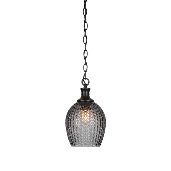 Unbranded Tyler 60-Watt 1-Light Matte Black Shaded Mini Pendant Light with Glass Shade