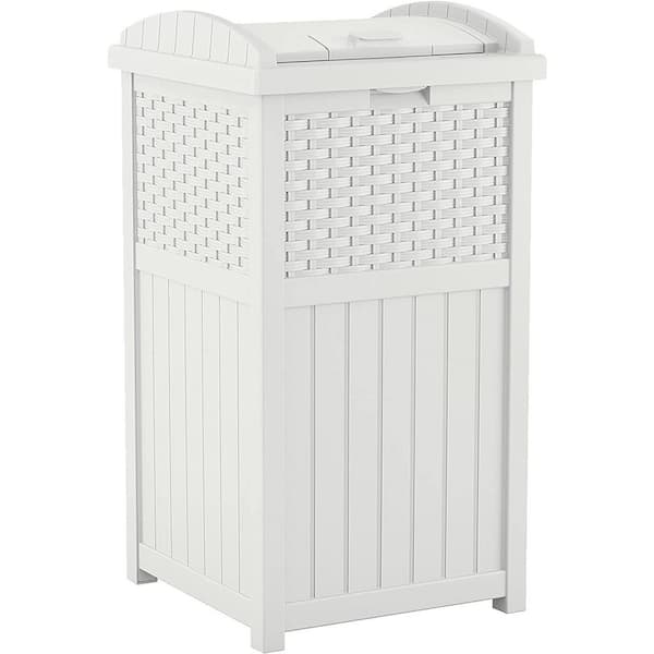 Unbranded 33 Gal. White Hidden Terrace Trash Bin -The Resin Outdoor Trash Can with Lid -Used For The Rear Meter Deck Or Terrace