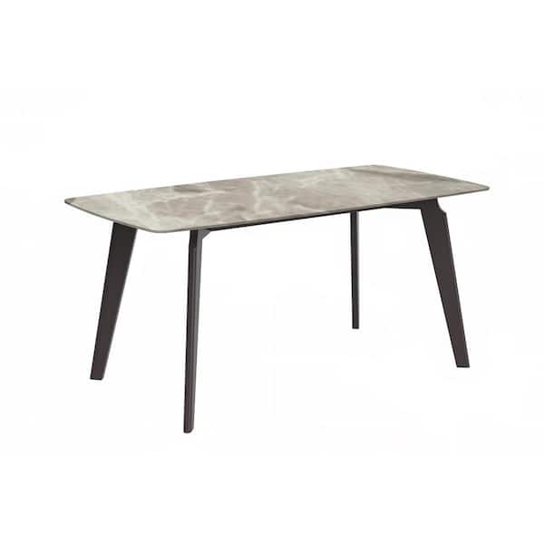 Leisuremod Krevor Series Modern Deep Grey Stone 62 in. Rectangular Wide Tabletop and 4 Legs Black Steel Dining Table Seats 6