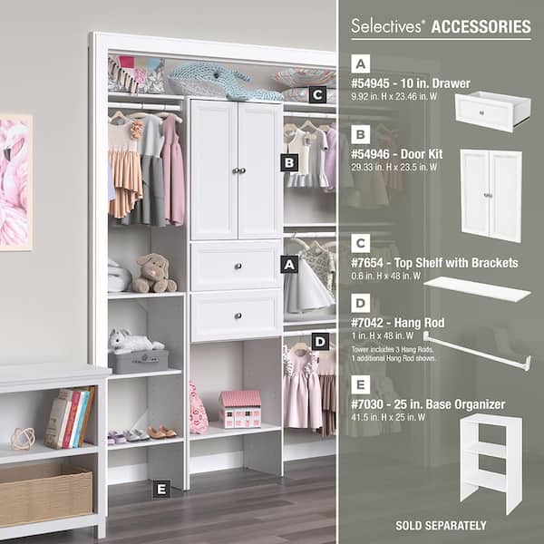 Deluxe Tower Closet Storage Wall Mounted Wardrobe Organizer Kit System with  Shelves and Drawers, White