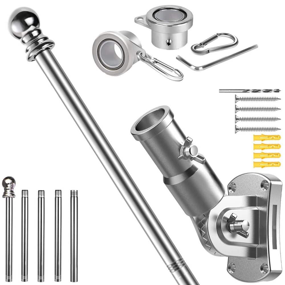 6 ft. Stainless Steel Silver Flagpole with 180° Adjustable Bracket and Aluminum Alloy Rings, Windproof and Rustproof price history on PriceWatchPro