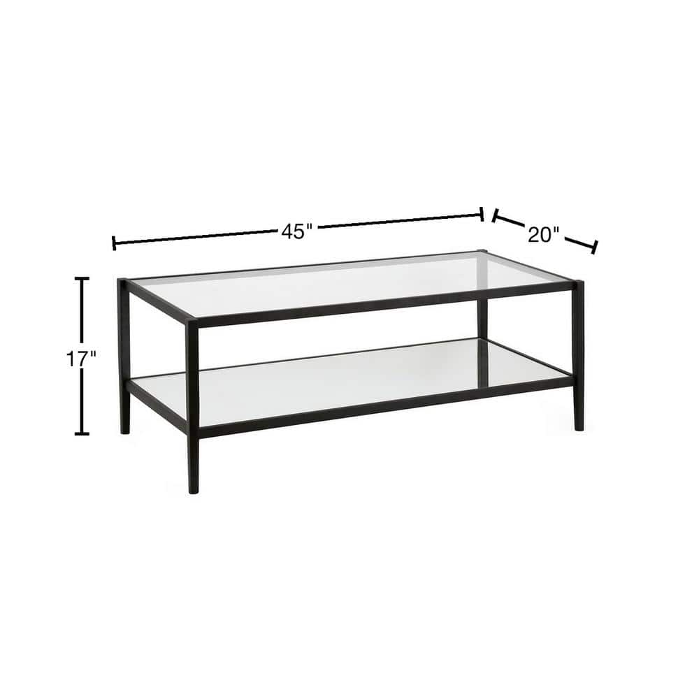 Elegant 45" Blackened Bronze Metal & Glass Rectangular Coffee Table