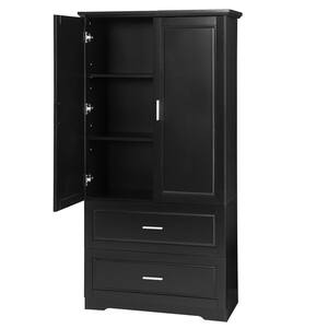 32 in. W x 15 in. D x 63.2 in. H Black Bathroom Storage Cabinet with 2 Doors and Drawers, Adjustable Shelf