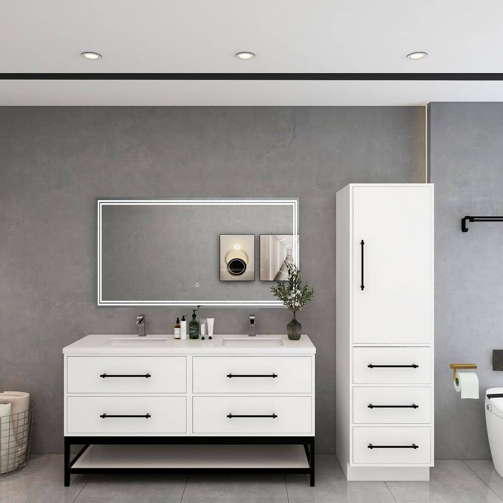 Victoria 59 in. W x 20 in. D x 35 in. H Freestanding Frame Gloss White Double Bath Vanity with White Acrylic Top price history on PriceWatchPro