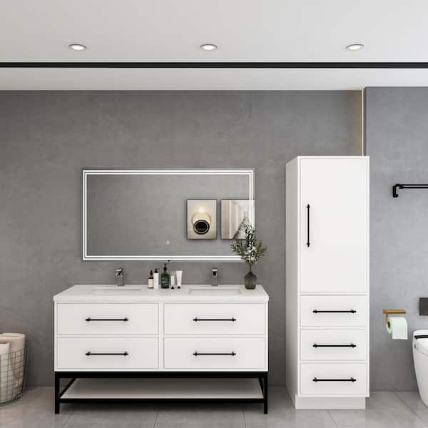 Victoria 59 in. W x 20 in. D x 35 in. H Freestanding Frame Gloss White Double Bath Vanity with White Acrylic Top