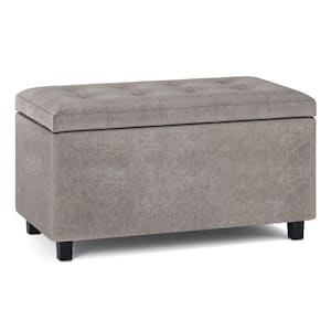 Cosmopolitan 34 in. Wide Transitional Rectangle Storage Ottoman in Distressed Grey Taupe Faux Leather