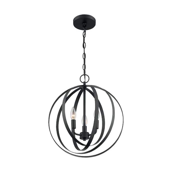SATCO Pendleton 60-Watt 3-Light Matte Black Round Pendant Light and No Bulbs Included