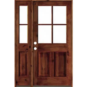 50 in. x 80 in. Alder Right-Hand/Inswing 4-Lite Clear Glass Red Chestnut Stain Wood Prehung Front Door/Left Sidelite
