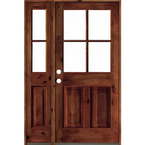 Krosswood Doors 50 in. x 80 in. Alder Right-Hand/Inswing 4-Lite Clear Glass Red Chestnut Stain Wood Prehung Front Door/Left Sidelite