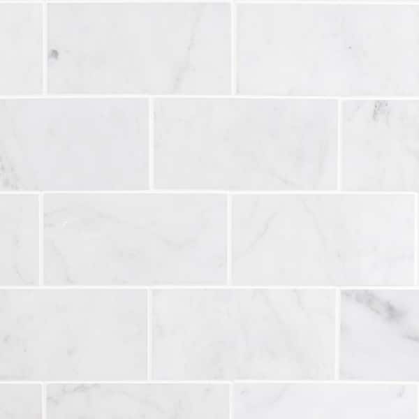 Ivy Hill Tile White Carrara 3 in. x 6 in. x 9mm Polished Marble Subway Tile (40 pieces / 5 sq. ft. / box)