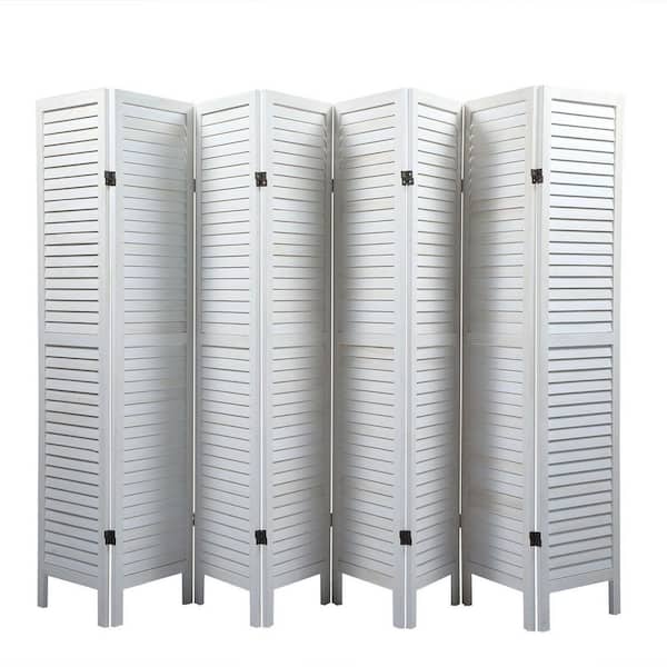Aoibox 8-Panel Sycamore Wood Panel Screen Folding Louvered Room Divider, Old white