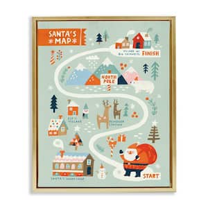 Jolly Map of North Pole by Irene Chan 1-Piece Gold Floater Frame Graphic Religious Art Print 31 in. x 25 in.
