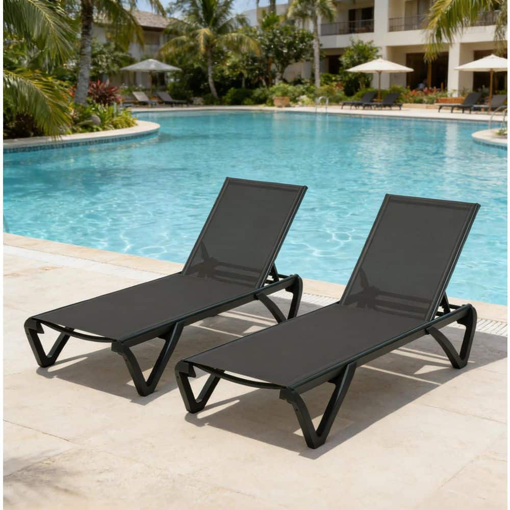 2-Piece Dark Gray Aluminium Outdoor Chaise Lounge with Adjustable