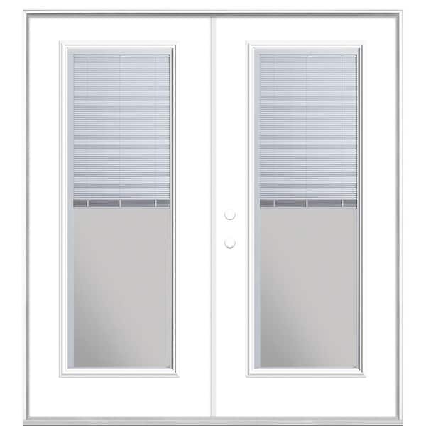 Masonite 72 in. x 80 in. Ultra White Steel Prehung Right-Hand Inswing Mini Blind Patio Door without Brickmold