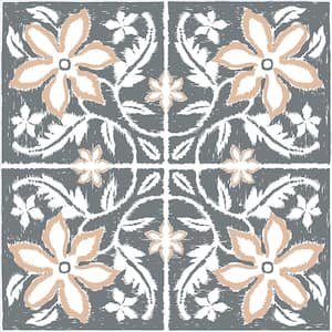 ACHIM Retro 12 in. W x 12 in. L Edge Blue/cream Peel and Stick