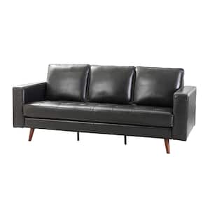 Agamemnon 82 in. Black Genuine Leather Straight Sofa with Solid Wood Legs