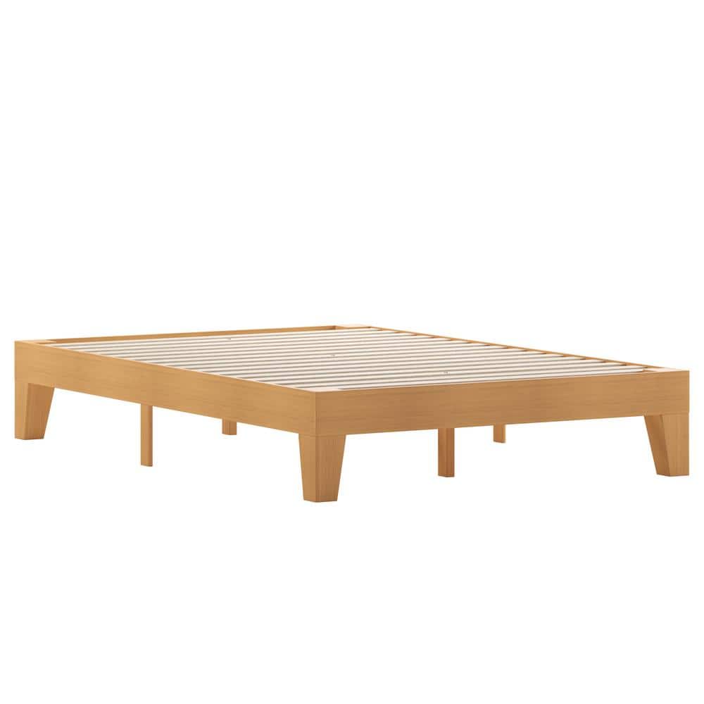 Natural Pine Full Platform Bed with Wood Headboard and Slats