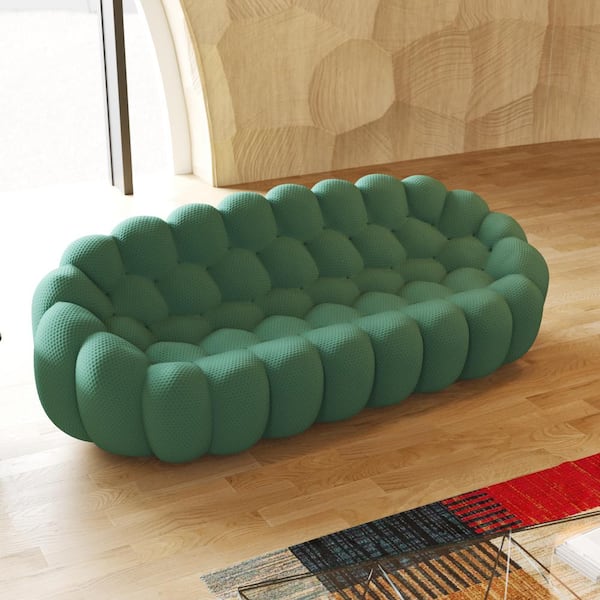 J&E Home 98.4 in W Flared Arm 3D knitted Fabric Curved Reclining Sofa in. Green