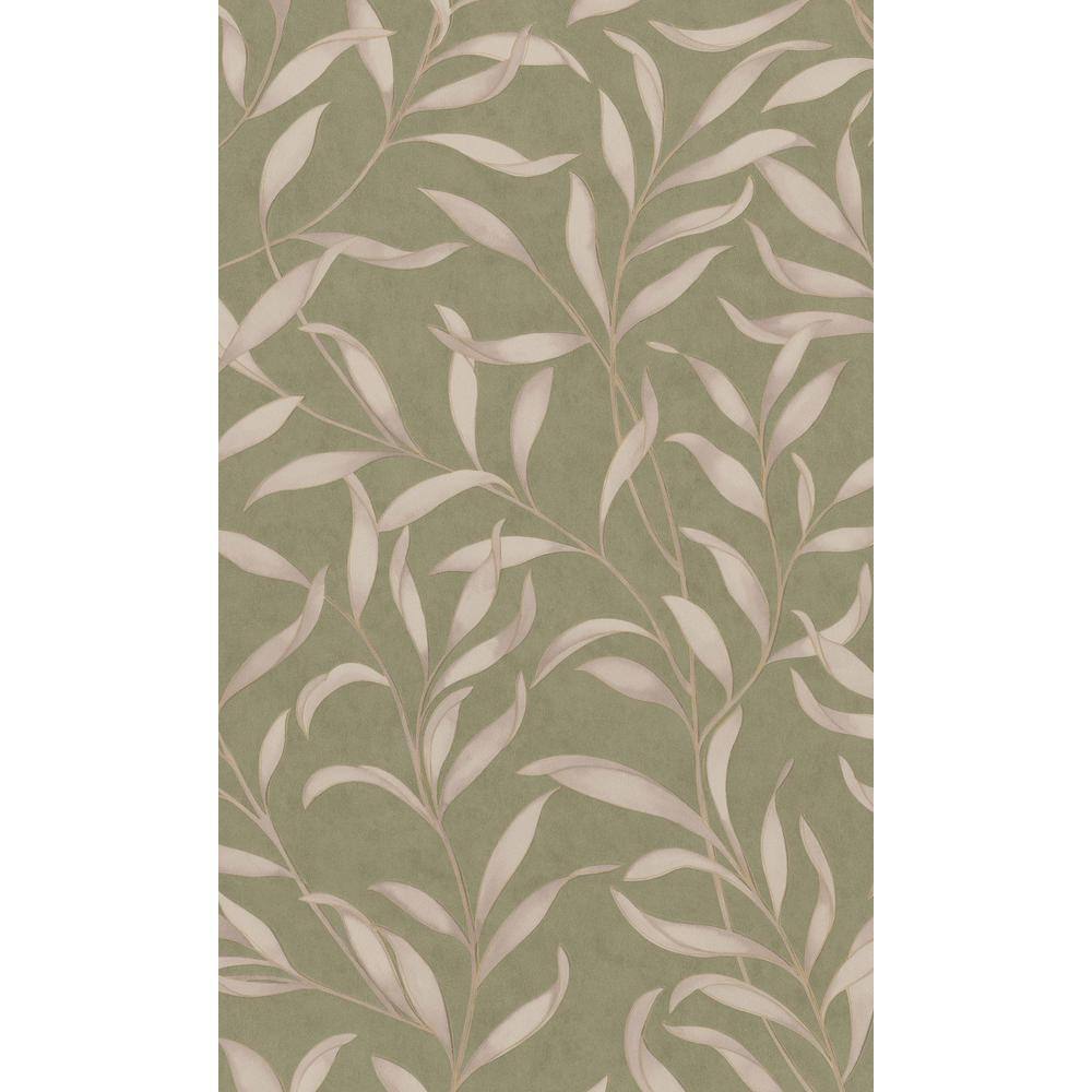 Walls Republic Olive Green Twigs Leaves Floral Printed NonWoven Paper