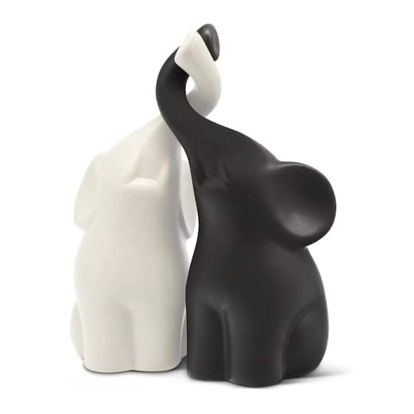 Unbranded 6 in. 2 in. Black White (Set of 2) Resin Loving Elephant Statue Figurine Elephant Ring Holder Elephant Ring Holder