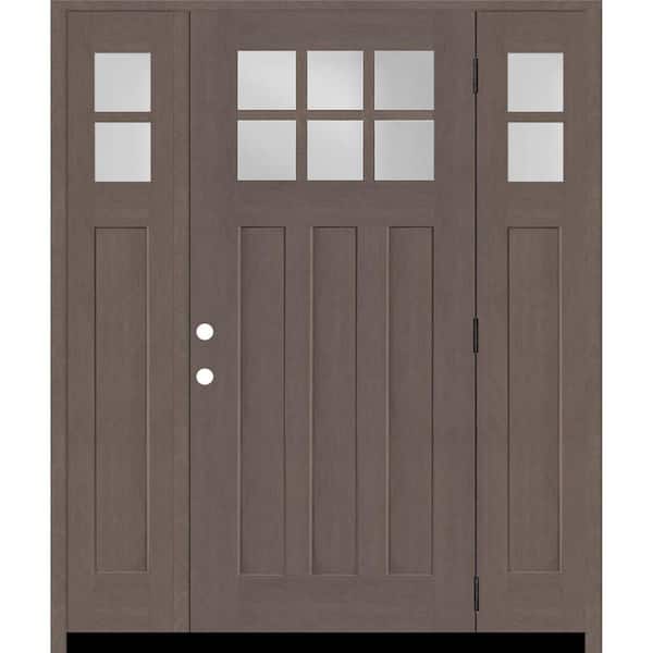 Regency 68 in. x 80 in. 6-Lite Top Lite Clear Glass LHOS Mahogany Fiberglass Prehung Front Door 14 in. Side Lites