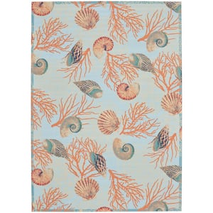 Sun N' Shade Light Blue 8 ft. x 11 ft. Floral Geometric Contemporary Indoor/Outdoor Area Rug