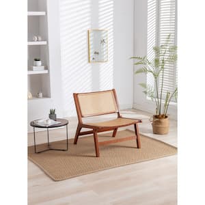 Khaki Outdoor Solid Wood Frame Chair with White Wool Carpet